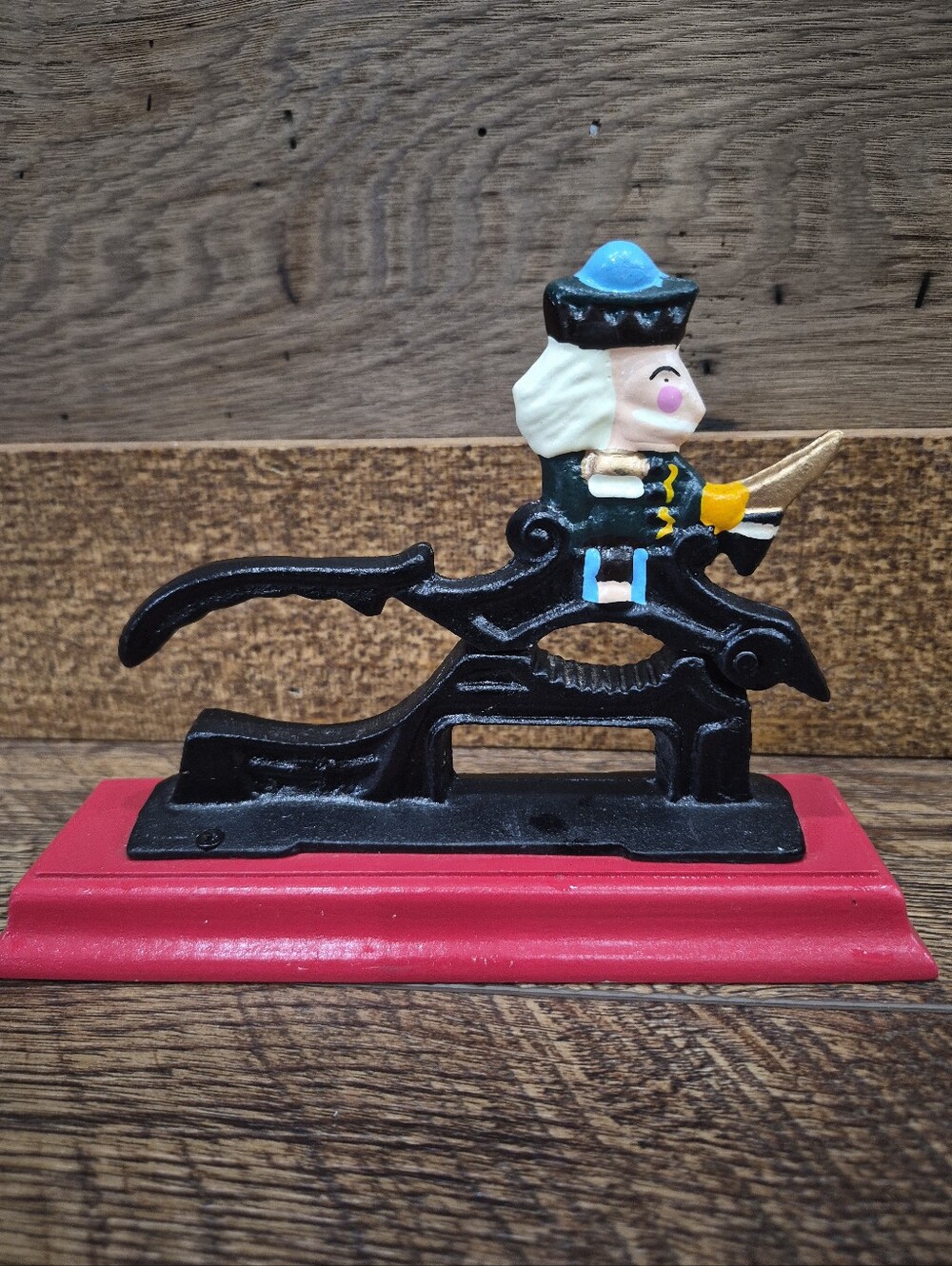 Vintage Cast Iron Soldier Nutcracker Wooden Base Nut Cracker Christmas Decor